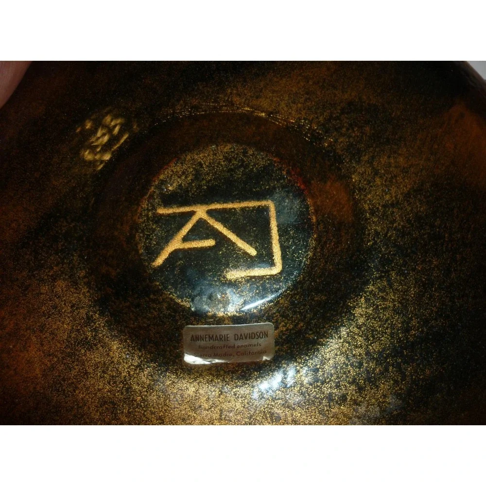 Vintage‎ Annemarie Davidson Enamel on Copper Plate Leaf Starburst Signed Label